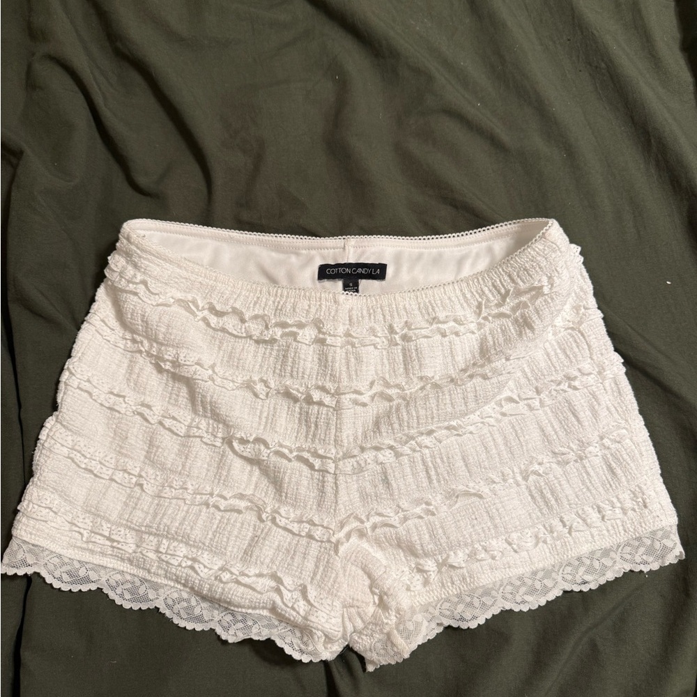 Cotton Candy LA Cream Lace Trim High Waist Shorts